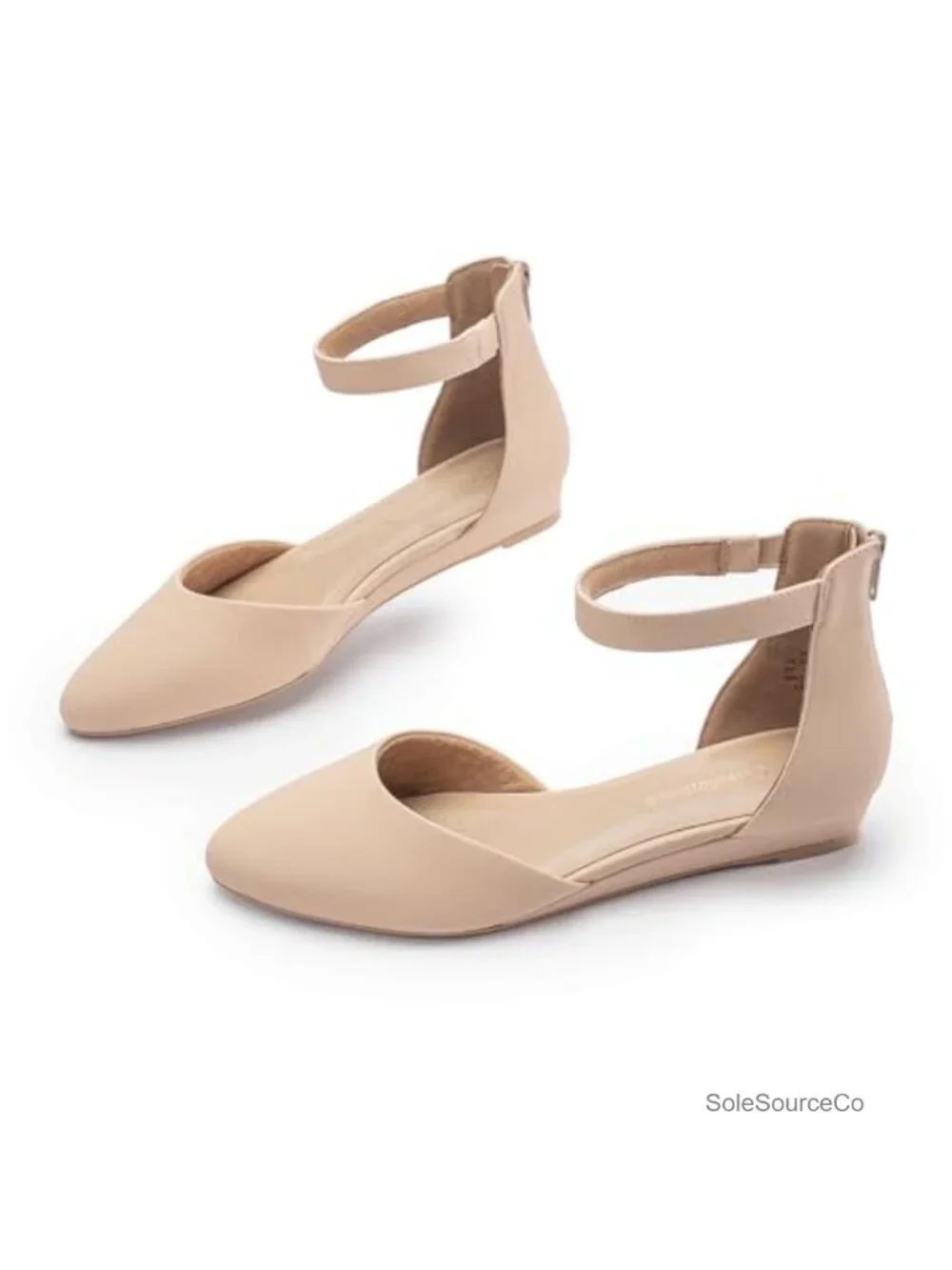 Faux Leather Low Wedge Heel Flats Women Ankle Strap Pointed Toe Dress Shoes